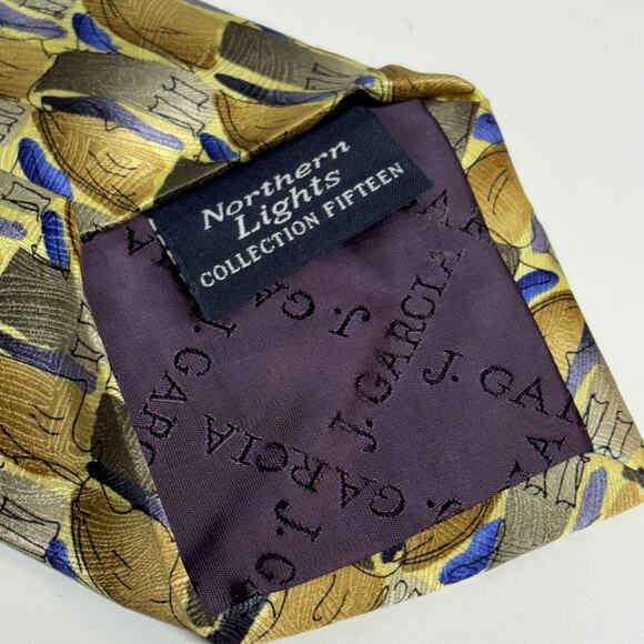 VTG J Garcia Neck Tie Silk Print Abstract Yellow Northern Lights Collection 15 - Picture 4 of 6